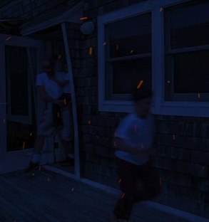 Father evacuating with sons